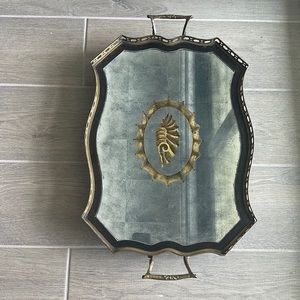 Large John Richard Silver Leaf Mirror and Brass Handled Frame Serving Tray
